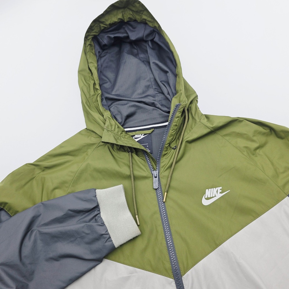 Nike Windrunner Mens Large Olive Green Gray Colorblock Full Zip Hooded Jacket